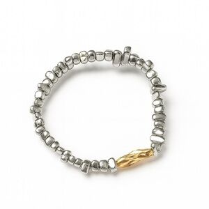 Minimalist Design Silver Bracelet with Gold Accent